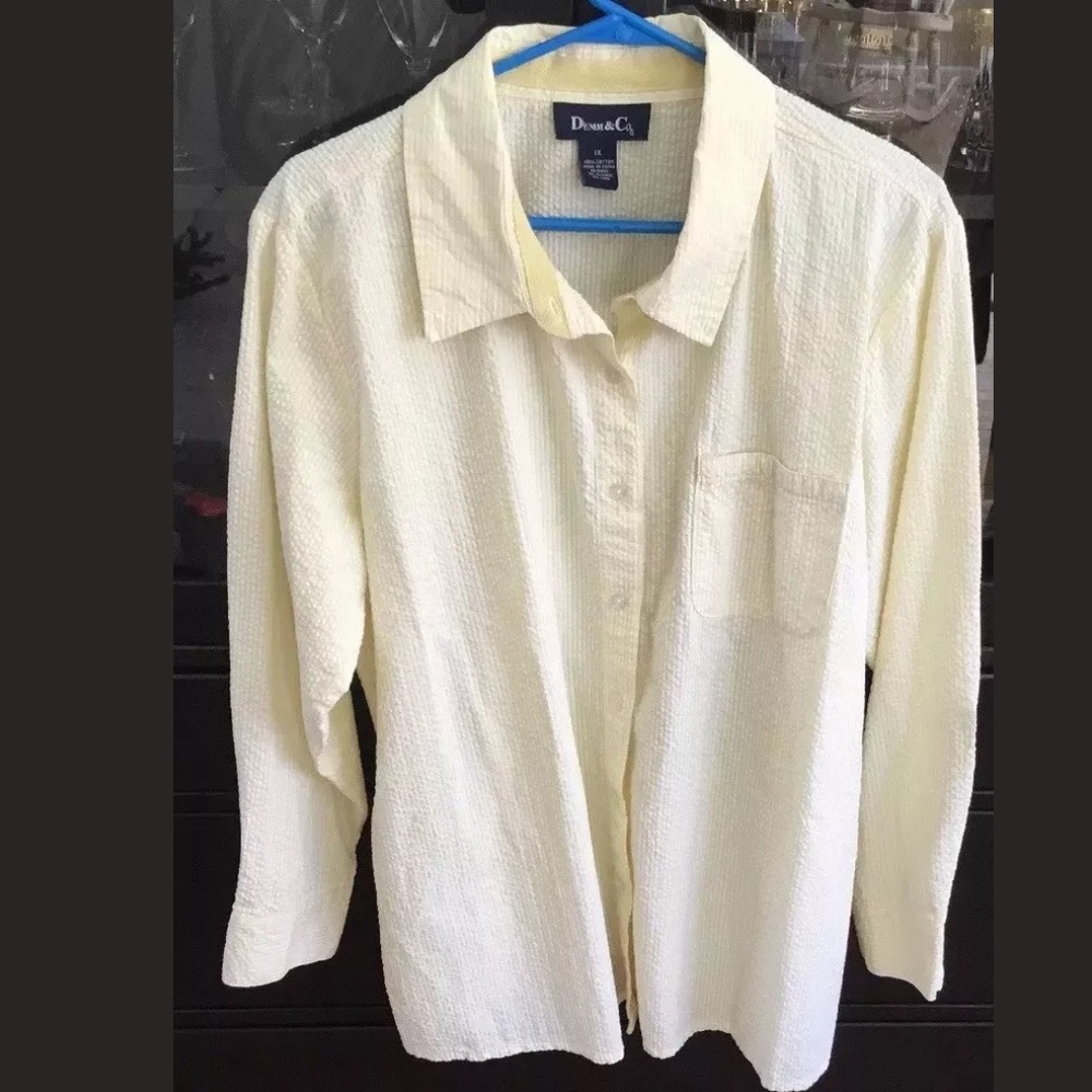 Denim&co. Women Yellow Stripe Button Down Shirt 1X